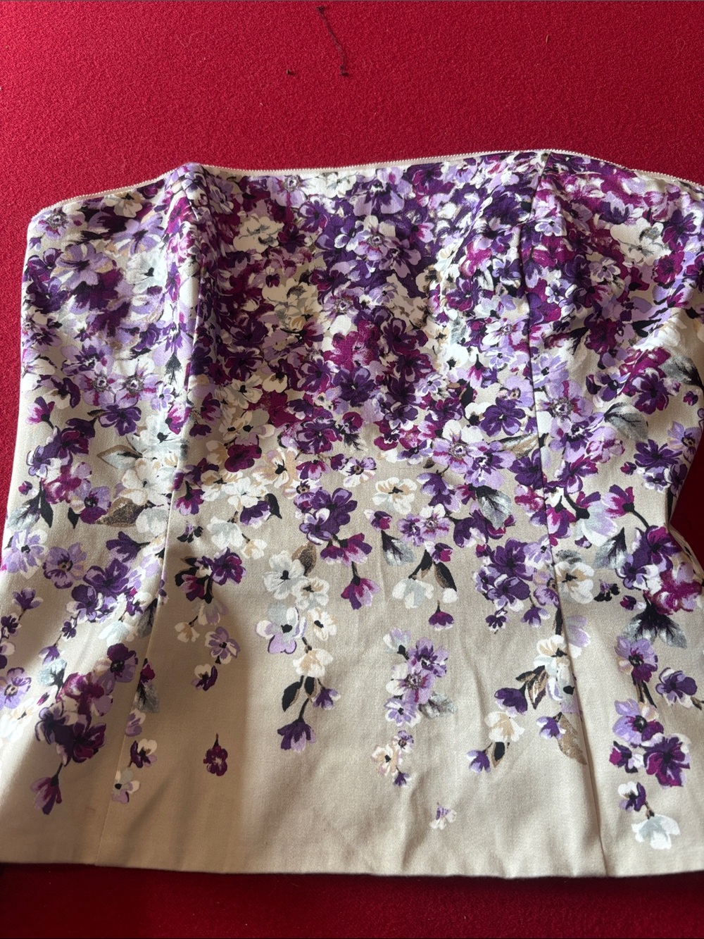 White House Black Market Strapless Floral Bustier Top in Purple and Cream